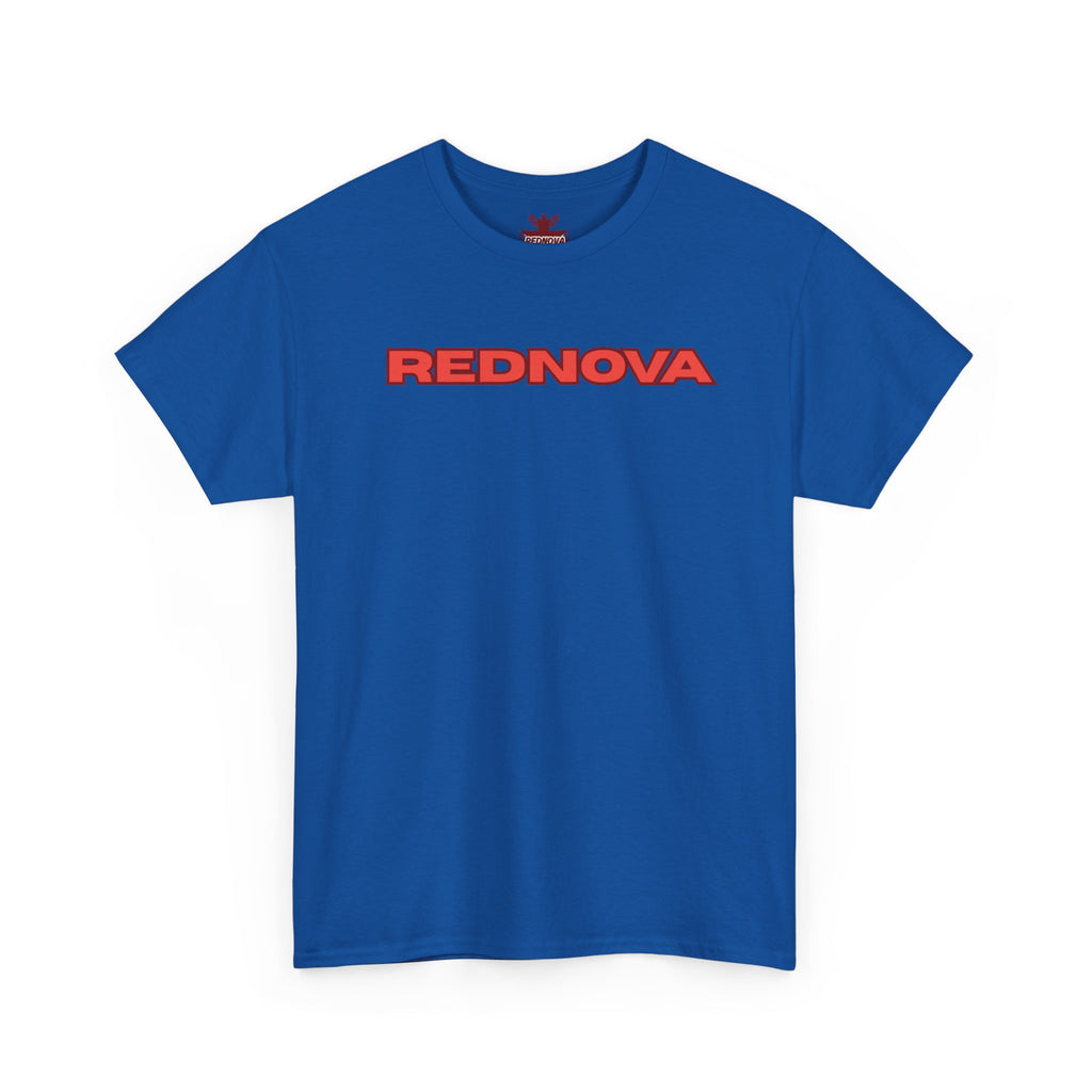 Rednova Star Tee — White Graphic T-Shirt with Retro Logo & Backburst Design