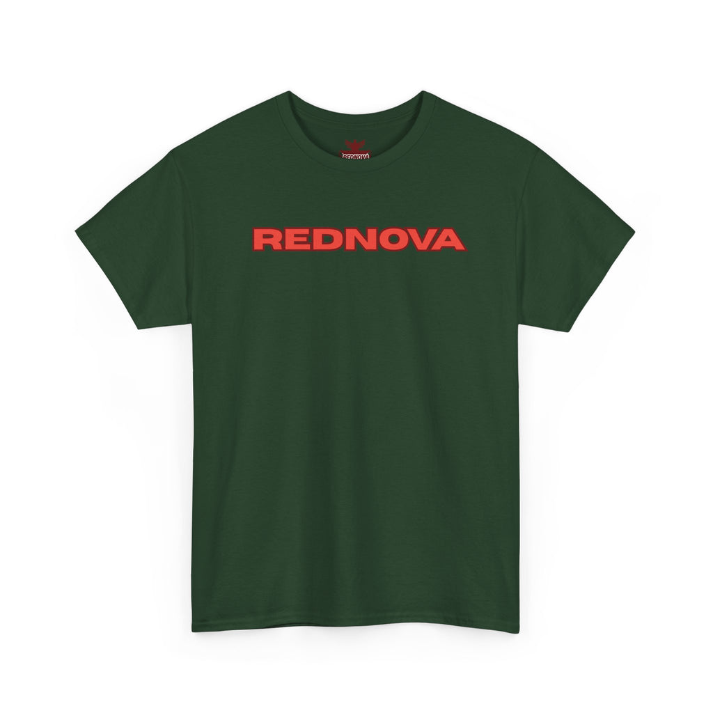 Rednova Star Tee — White Graphic T-Shirt with Retro Logo & Backburst Design