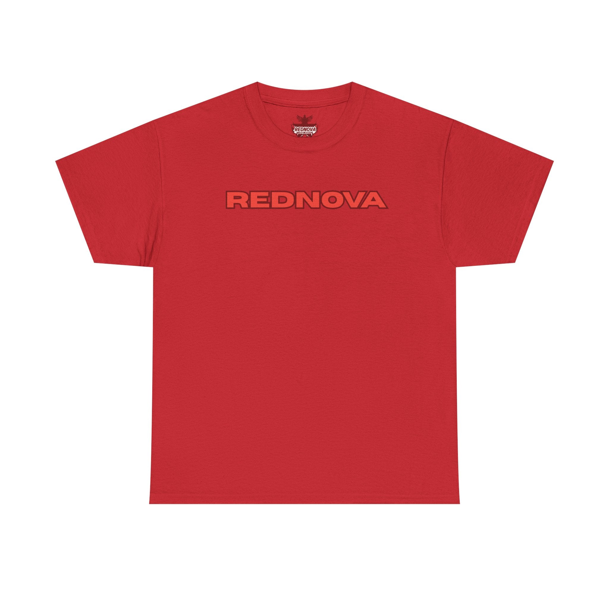 Rednova Star Tee — White Graphic T-Shirt with Retro Logo & Backburst Design
