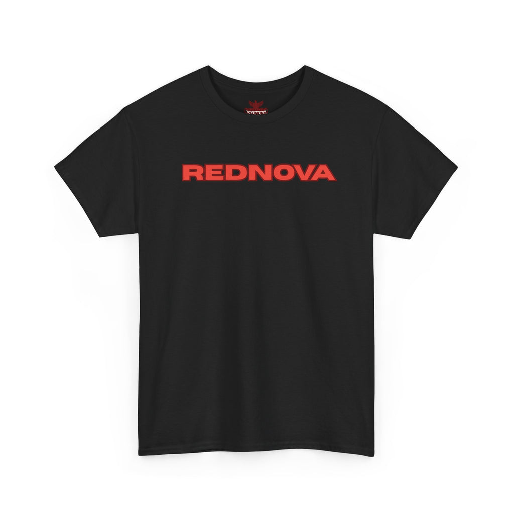 Rednova Star Tee — White Graphic T-Shirt with Retro Logo & Backburst Design