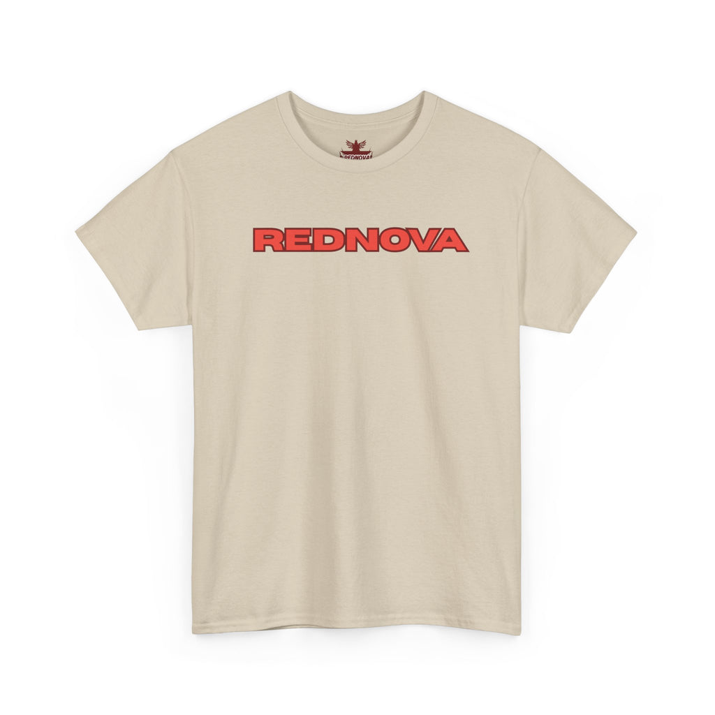 Rednova Star Tee — White Graphic T-Shirt with Retro Logo & Backburst Design