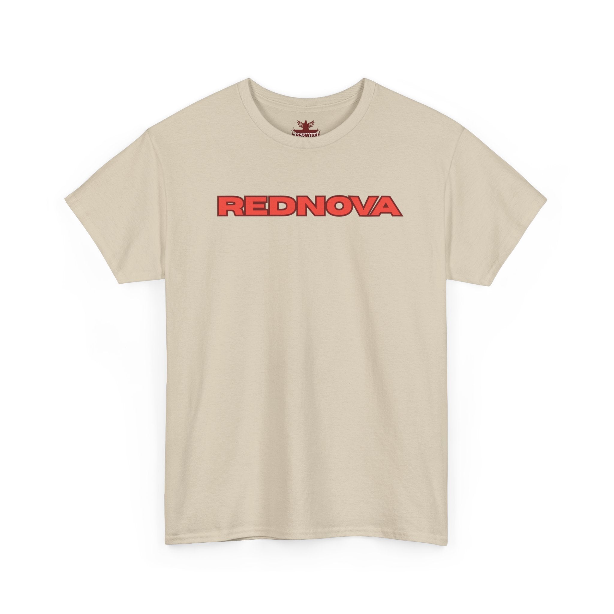 Rednova Star Tee — White Graphic T-Shirt with Retro Logo & Backburst Design