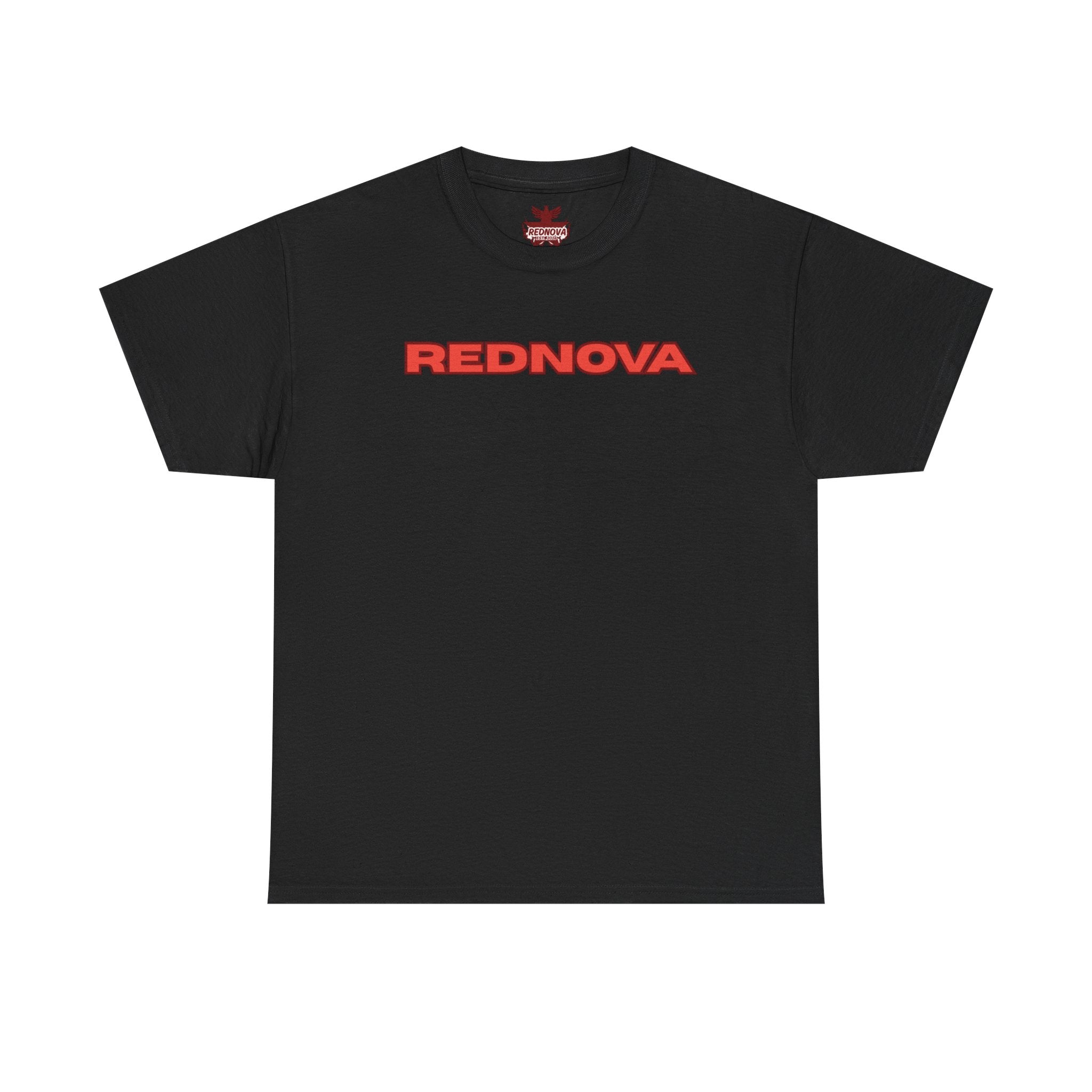 Rednova Star Tee — White Graphic T-Shirt with Retro Logo & Backburst Design