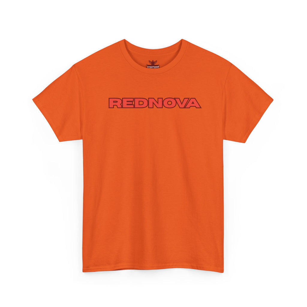 Rednova Star Tee — White Graphic T-Shirt with Retro Logo & Backburst Design