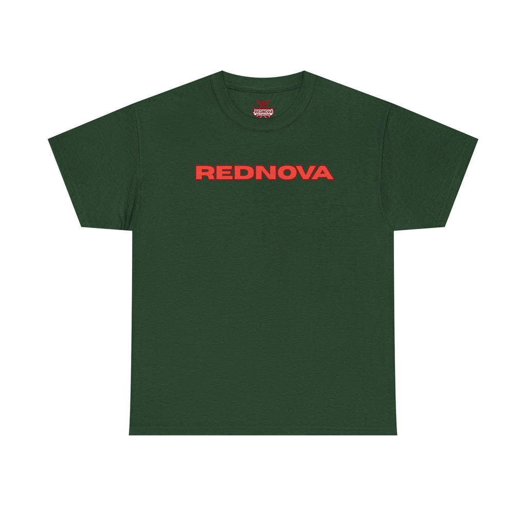 Rednova Star Tee — White Graphic T-Shirt with Retro Logo & Backburst Design