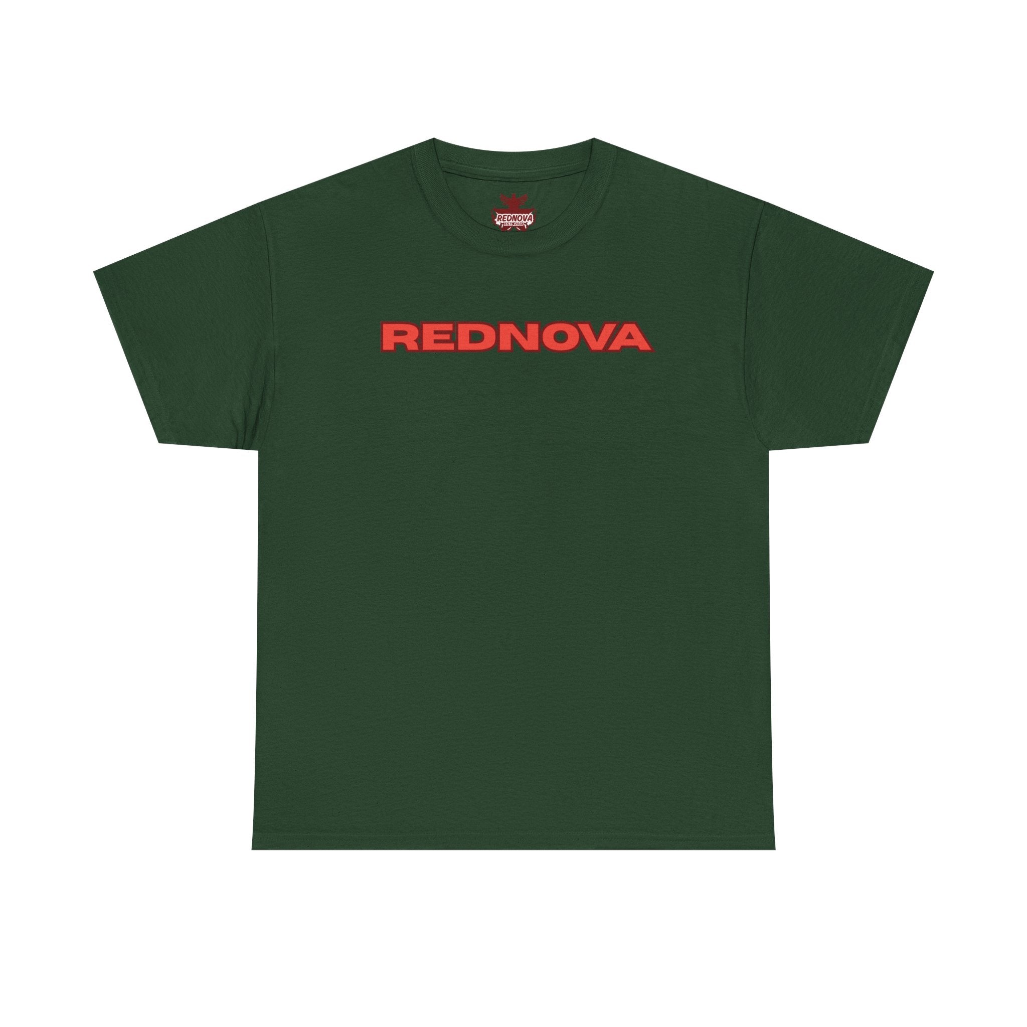 Rednova Star Tee — White Graphic T-Shirt with Retro Logo & Backburst Design