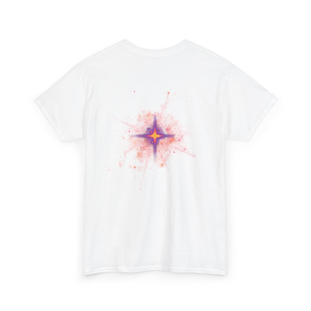 Rednova Star Tee — White Graphic T-Shirt with Retro Logo & Backburst Design