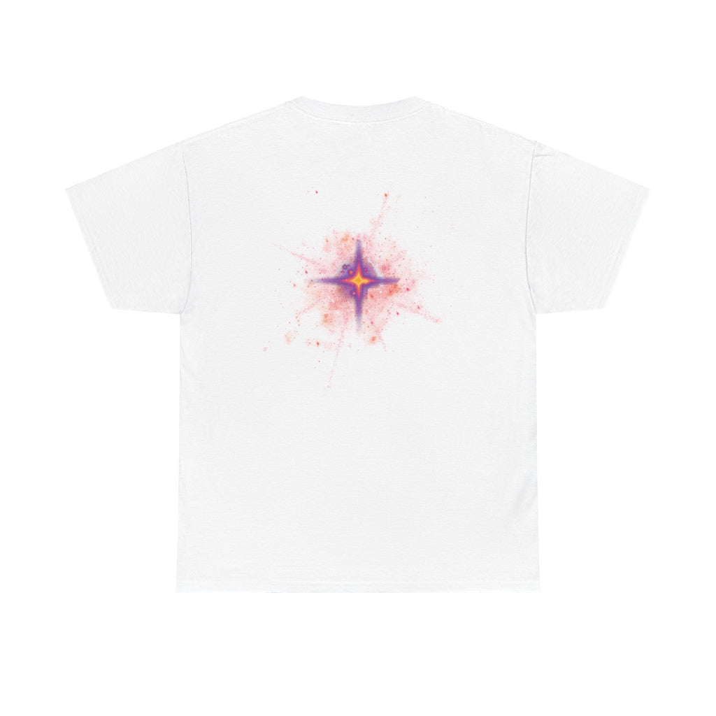 Rednova Star Tee — White Graphic T-Shirt with Retro Logo & Backburst Design