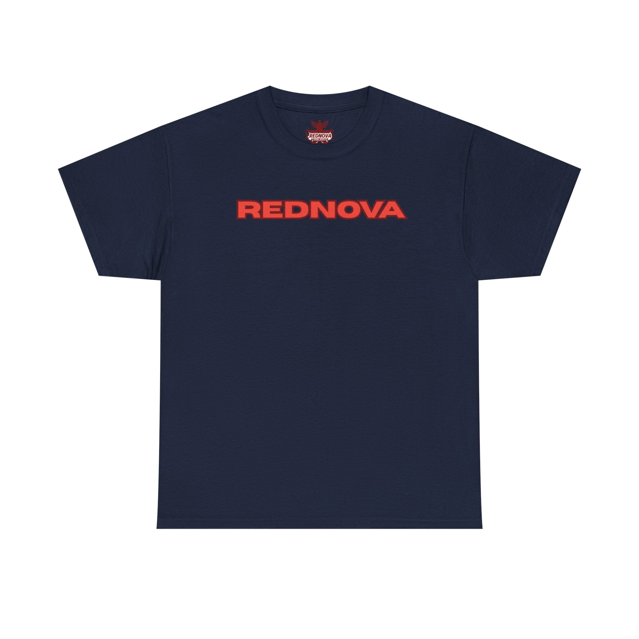 Rednova Star Tee — White Graphic T-Shirt with Retro Logo & Backburst Design