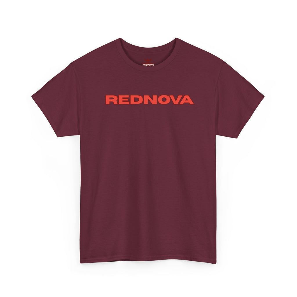 Rednova Star Tee — White Graphic T-Shirt with Retro Logo & Backburst Design