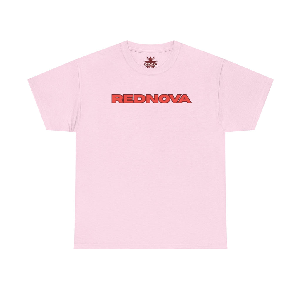 Rednova Star Tee — White Graphic T-Shirt with Retro Logo & Backburst Design