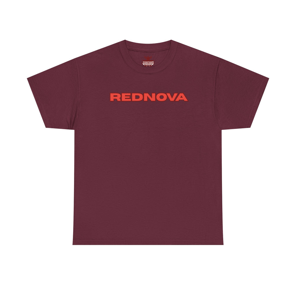 Rednova Star Tee — White Graphic T-Shirt with Retro Logo & Backburst Design