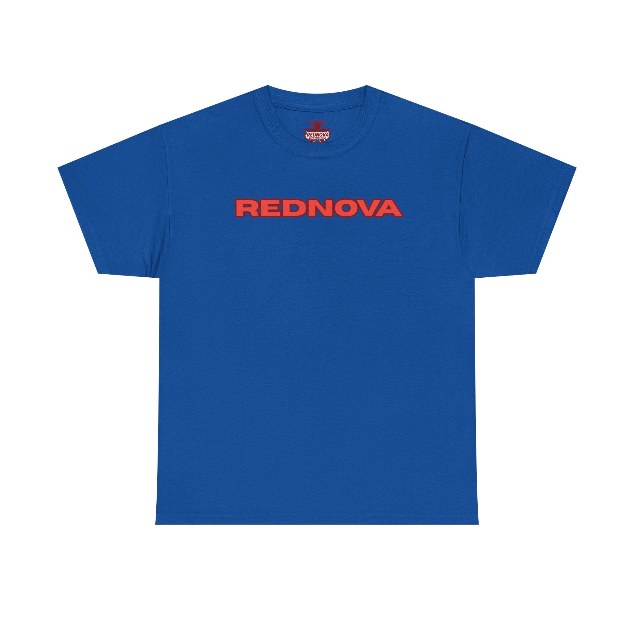 Rednova Star Tee — White Graphic T-Shirt with Retro Logo & Backburst Design