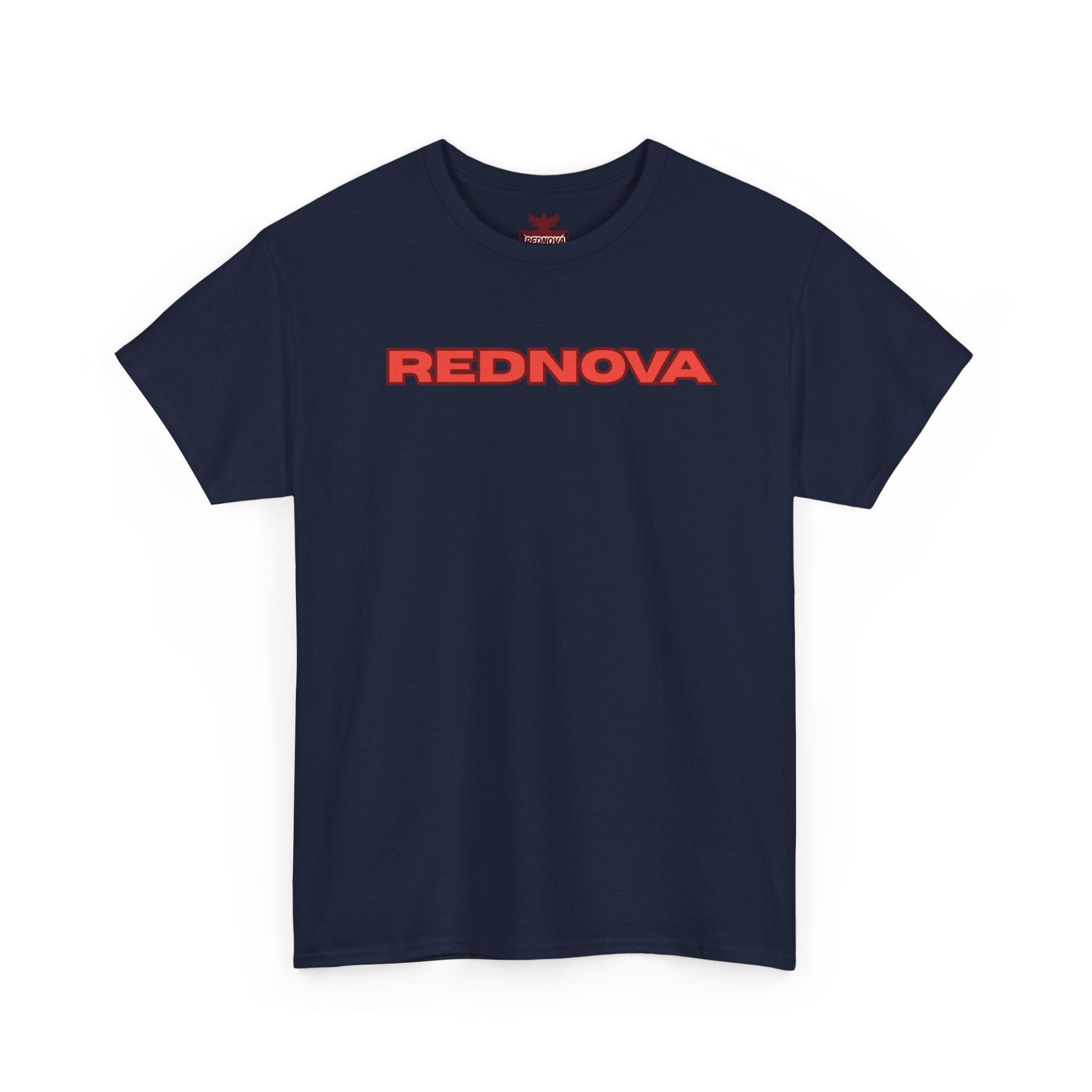 Rednova Star Tee — White Graphic T-Shirt with Retro Logo & Backburst Design
