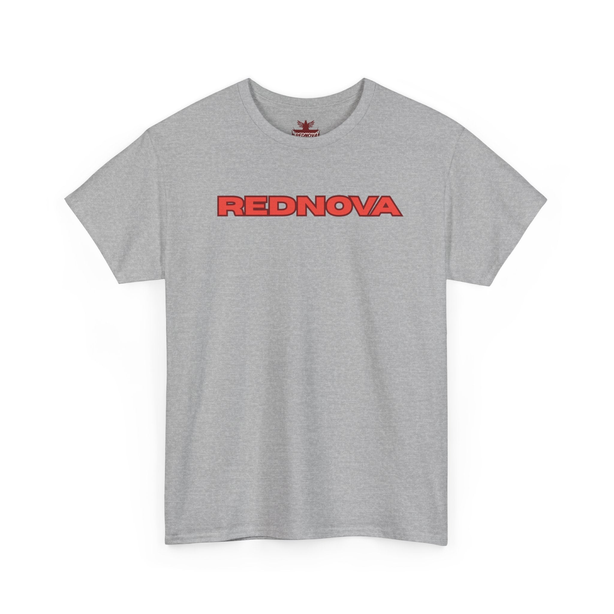 Rednova Star Tee — White Graphic T-Shirt with Retro Logo & Backburst Design